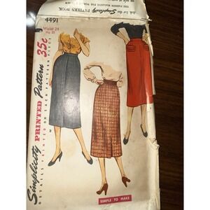VTG 1950s Simplicity Skirt  Sewing Pattern 4491 Waist 24